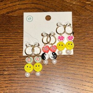 Colorful Smiley and Yin Yang Earrings Set